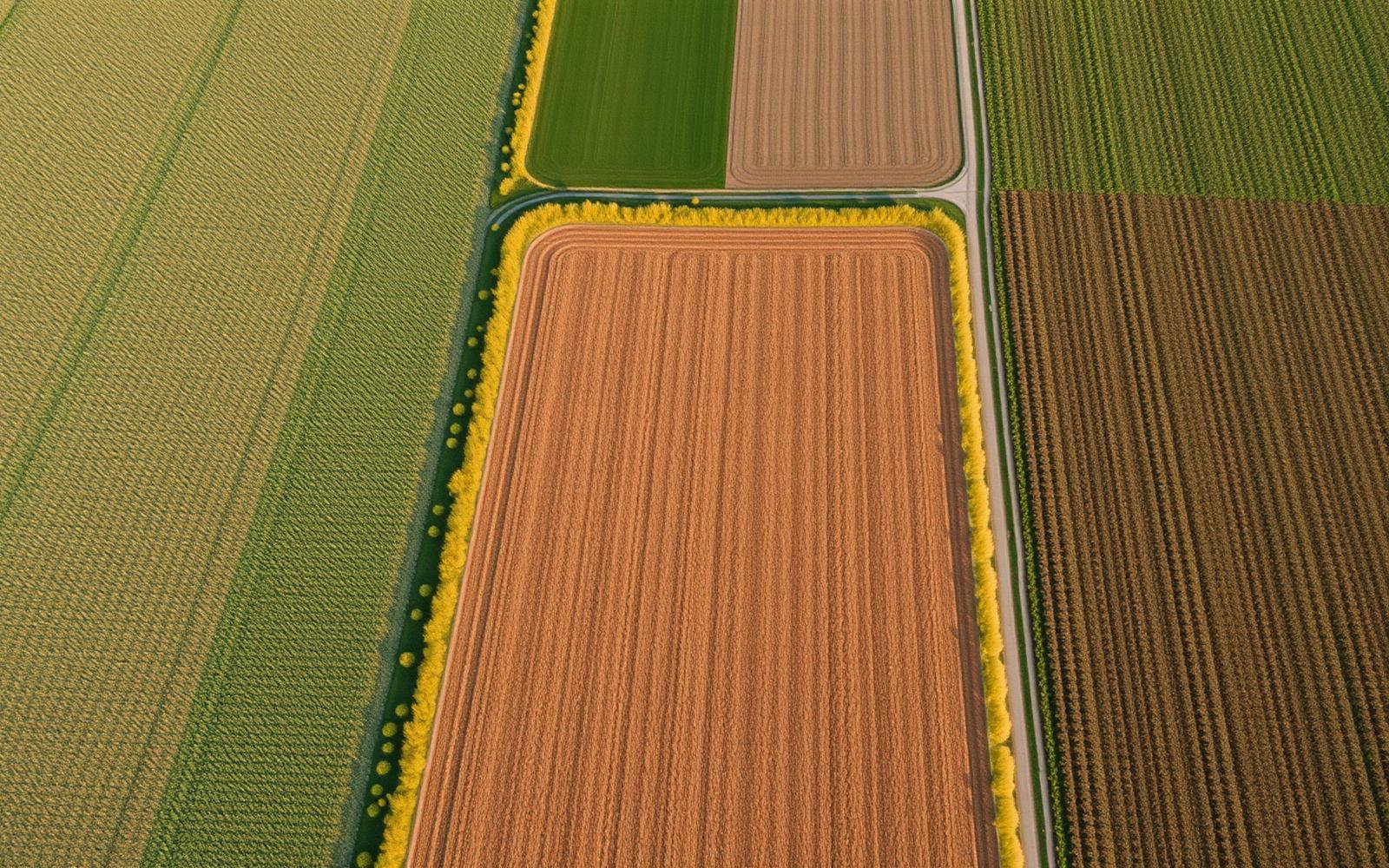 Aerial view of prairie restoration next to farm fields