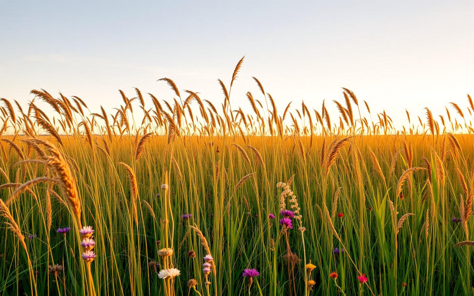 Restored tallgrass prairie at golden hour
